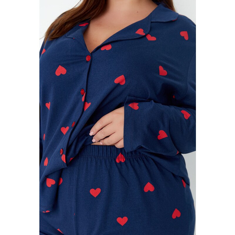 Pletené pyžamo Trendyol Curve Navy Blue Heart Pletené pyžamo Set