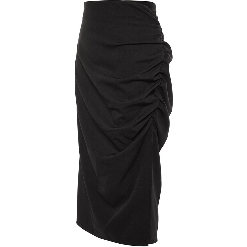 Trendyol Curve Black Side Gathered Detail Woven Skirt