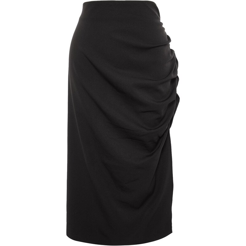 Trendyol Curve Black Side Gathered Detail Woven Skirt