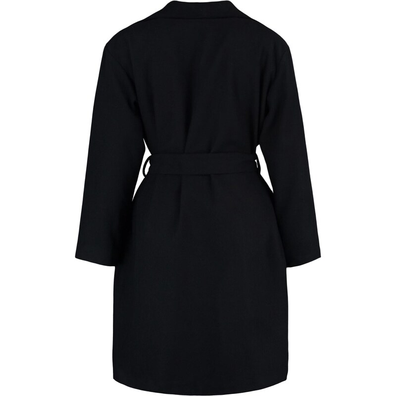 Trendyol Curve Black Belted Wide Collar Oversize Cashmere Coat