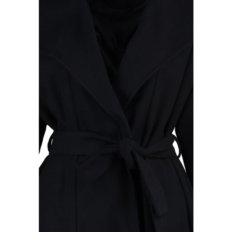 Trendyol Curve Black Belted Wide Collar Oversize Cashmere Coat