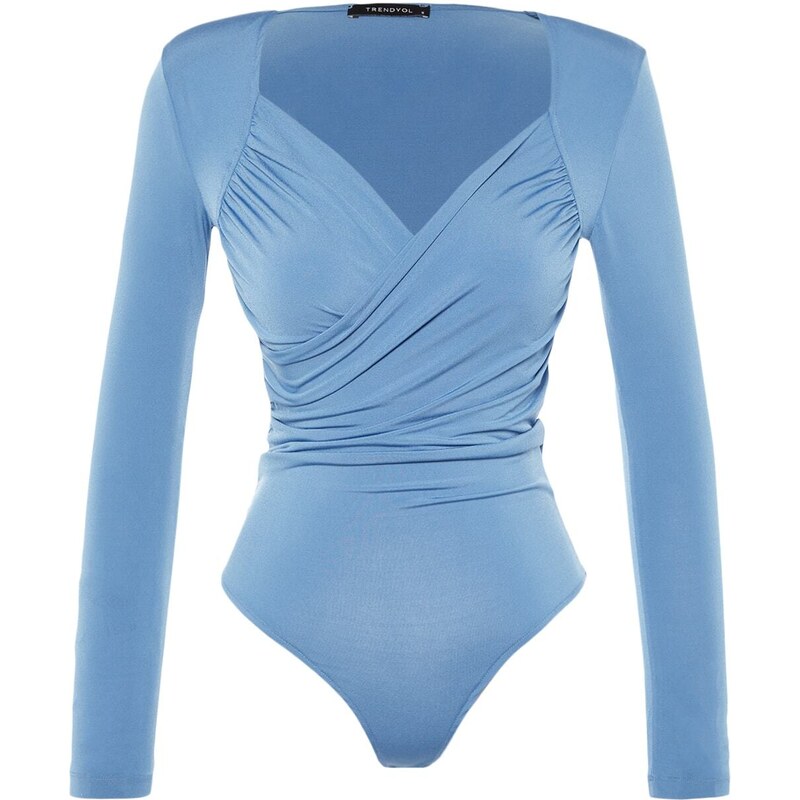 Trendyol Indigo Waistband Draped Detailed Fitted/Situated Elastic Snaps Knitted Bodysuit