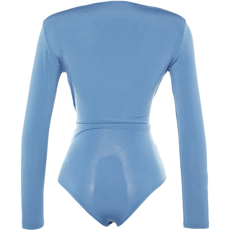 Trendyol Indigo Waistband Draped Detailed Fitted/Situated Elastic Snaps Knitted Bodysuit