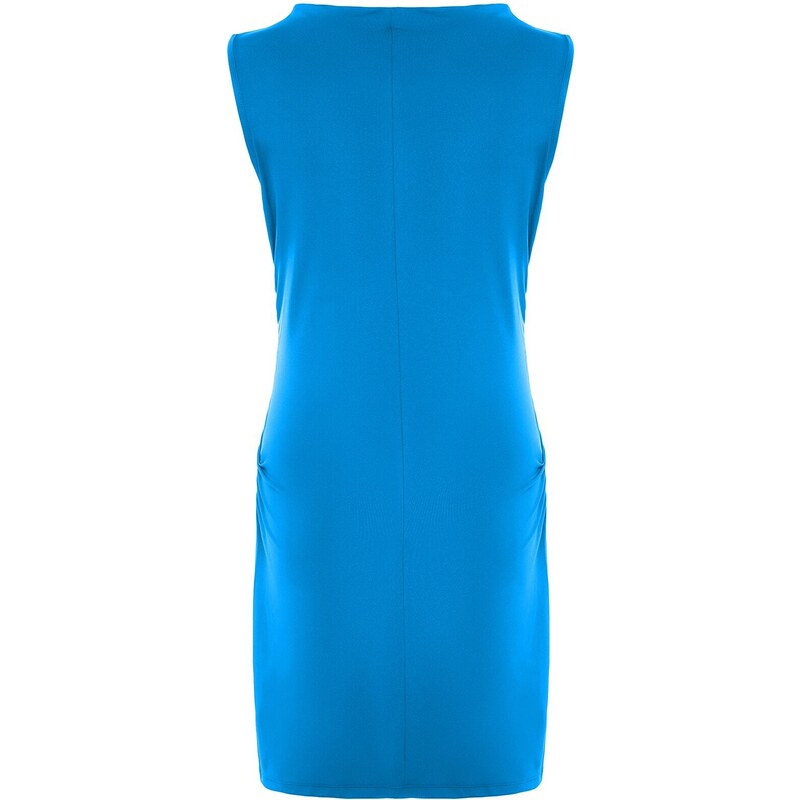 Trendyol Curve Sax With Shirring Details, Round Neck Knitted Dress