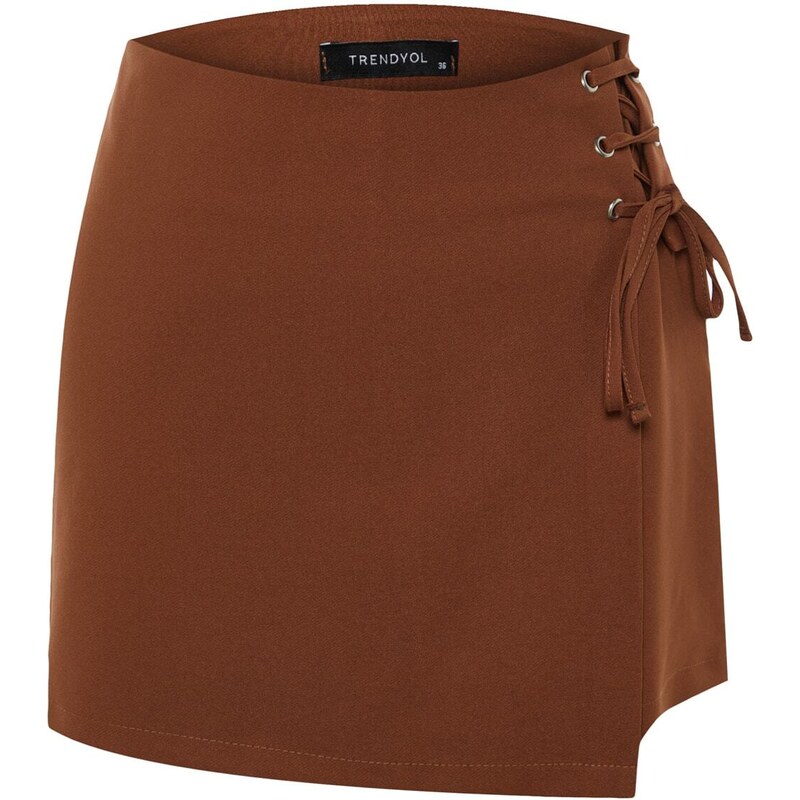 Trendyol Brown Lace and Eyelet Detail Woven Shorts Skirt