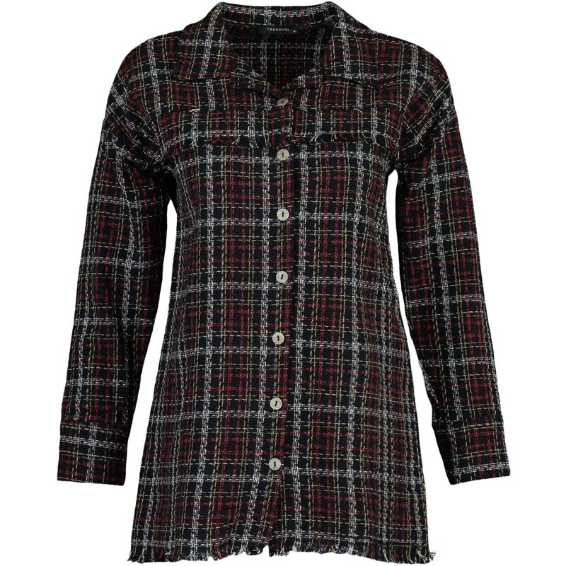 Trendyol Black Checkered Tweed Shirt with Two Pockets