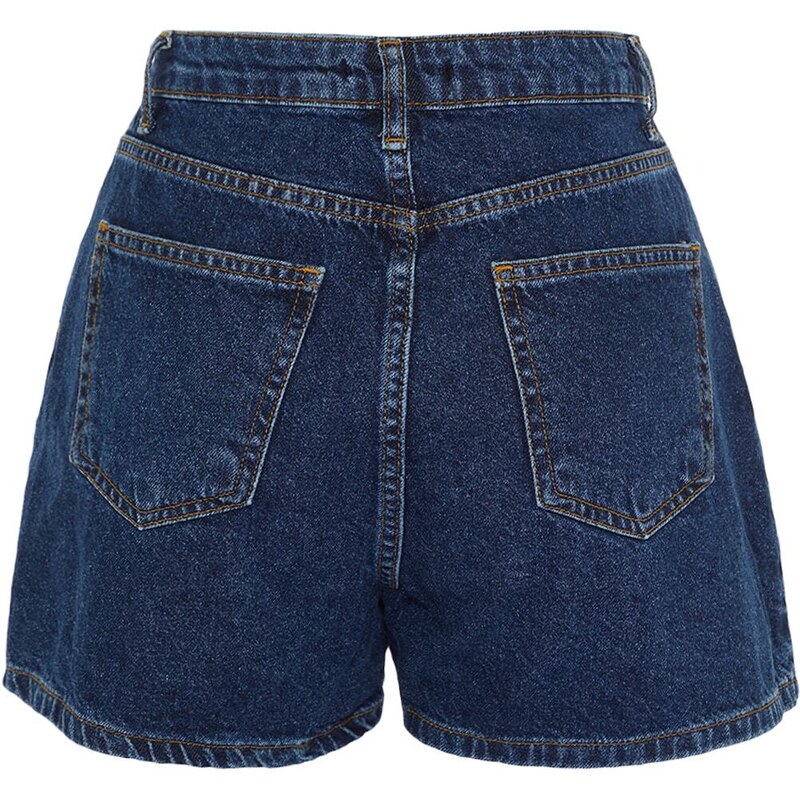 Trendyol Dark Blue High Waist Denim Shorts With Buttons