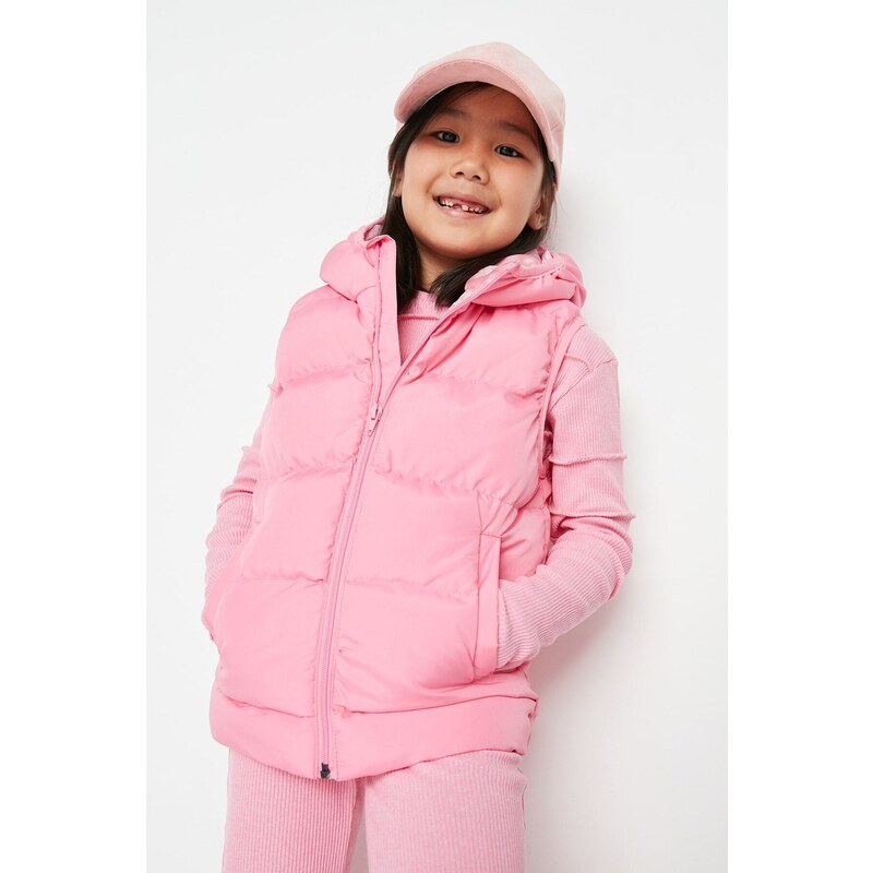 Trendyol Pink Hooded Girls' Pocket Detailed Puffer Vest