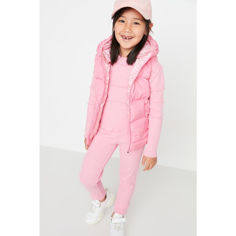 Trendyol Pink Hooded Girls' Pocket Detailed Puffer Vest