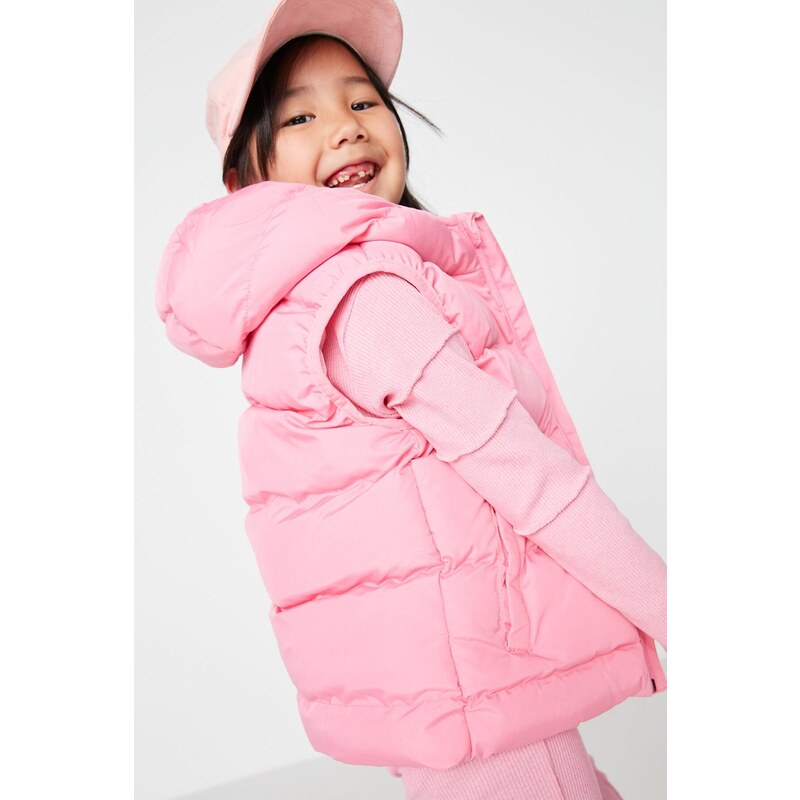 Trendyol Pink Hooded Girls' Pocket Detailed Puffer Vest