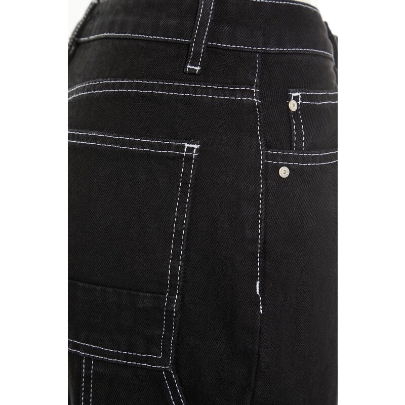 Trendyol černé prošívání detail s vysokým pasem máma džíny