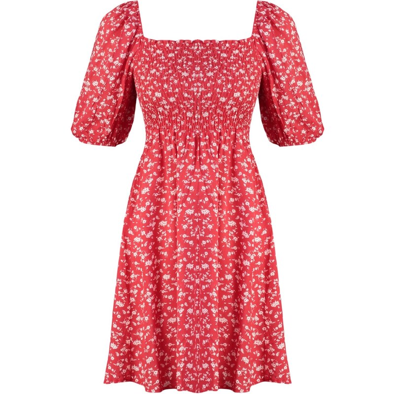 Trendyol Red Floral Skater/Waist Opening Guiped Viscose Mini Woven Dress