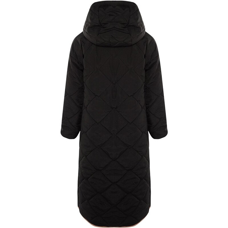 Trendyol černý oversized kapsový prošívaný kabát s kapucí