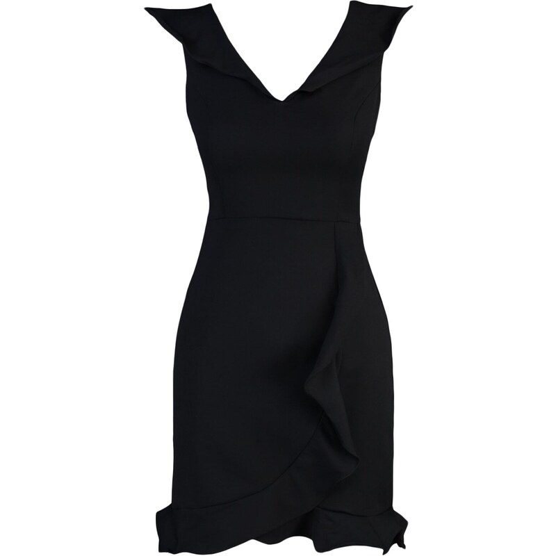 Trendyol černé vypasované tkané volánové mini tkané šaty