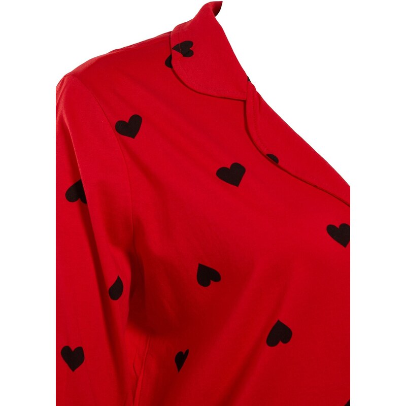 Trendyol Curve Red Heart Shirt Collar Knitted Pajamas Set