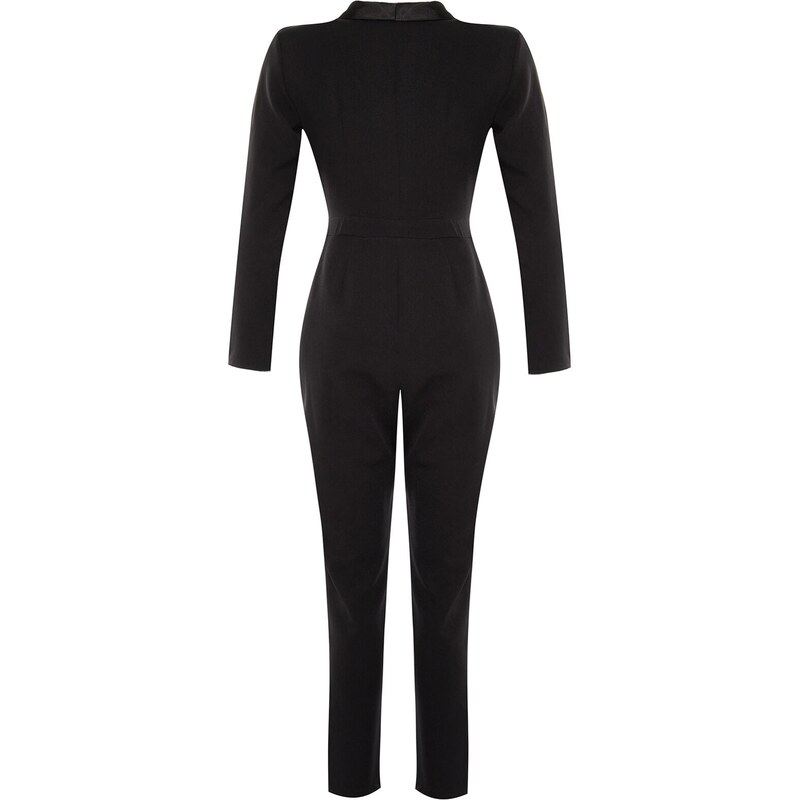 Trendyol Limited Edition Long Black Satin Collar Detailed Woven Jumpsuit