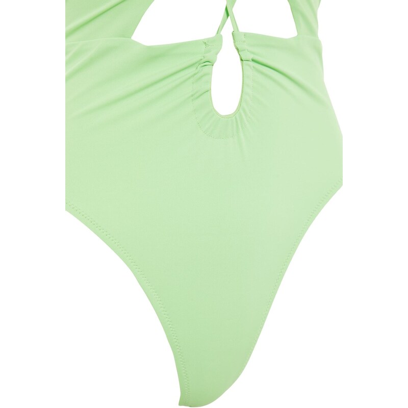 Trendyol zelené hluboké plavky s hlubokým výstřihem do V s vysokým nohavičním výstřihem