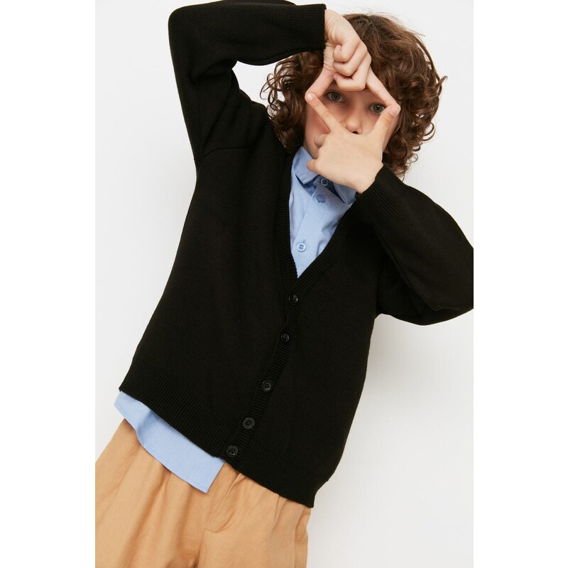 Trendyol Black Button Detailed Boy Knitwear Cardigan