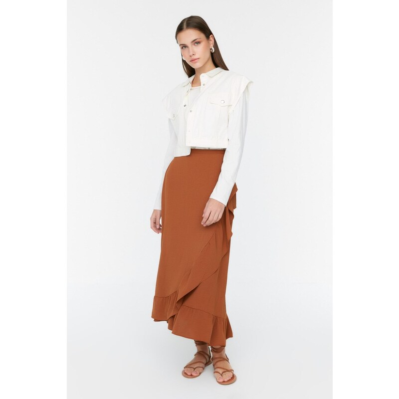 Trendyol Brown, Wrapped Ruffle Knitted Skirt