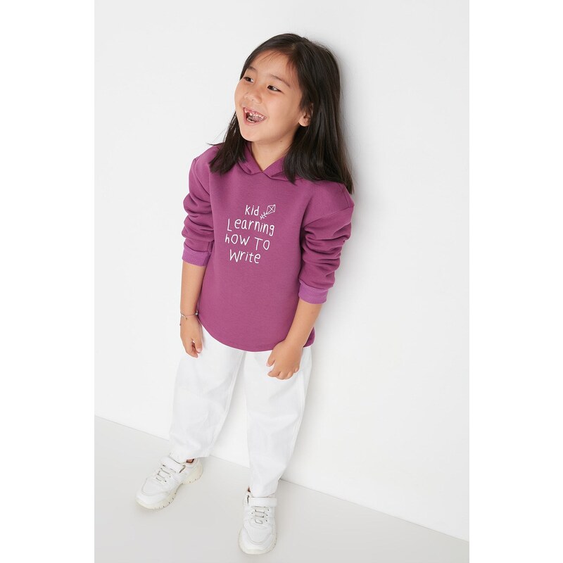 Trendyol Girls Purple Hooded Printed Knitted Sweatshirt