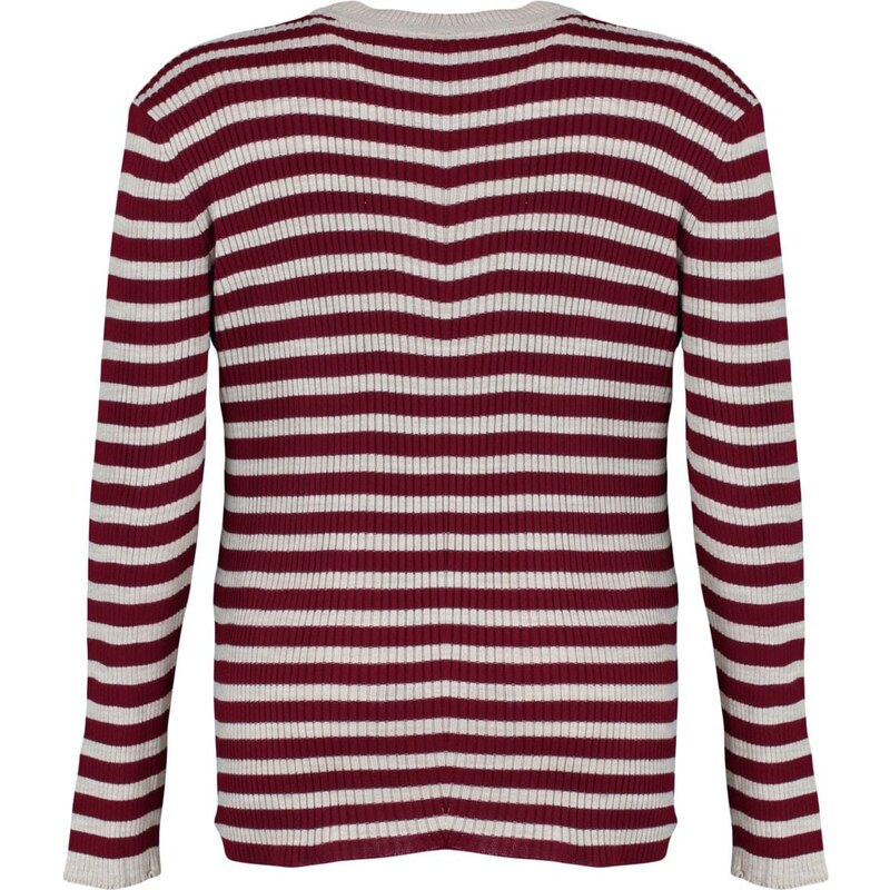 Trendyol Curve Burgundy Striped Crew Neck Pletený svetr