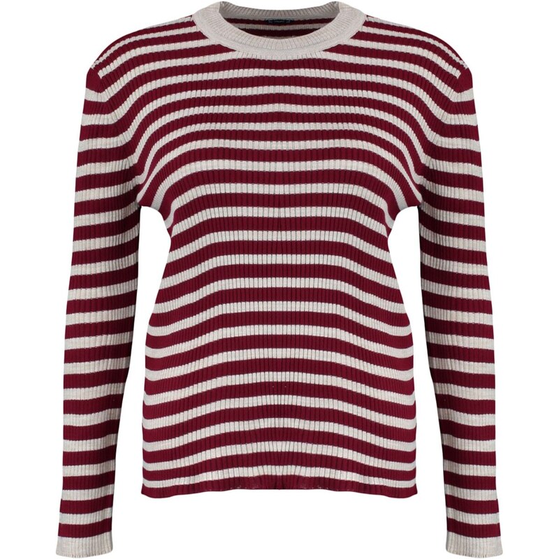 Trendyol Curve Burgundy Striped Crew Neck Pletený svetr