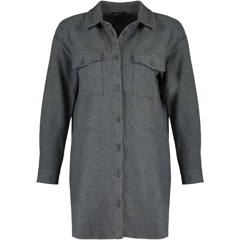 Trendyol Gray Double Pocket Detailed Winter Shirt