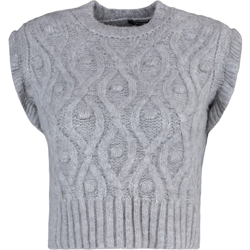 Trendyol šedá plodina, měkký texturovaný pletený svetr