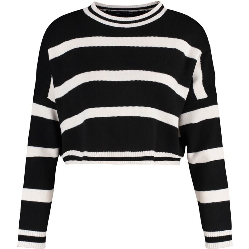 Trendyol Black Crop pruhovaný pletený svetr
