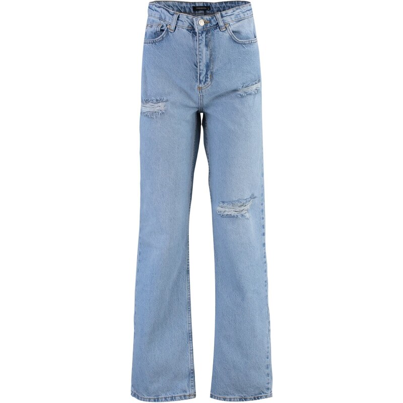 Trendyol světle modré roztrhané džíny s vysokým pasem a širokými nohavicemi