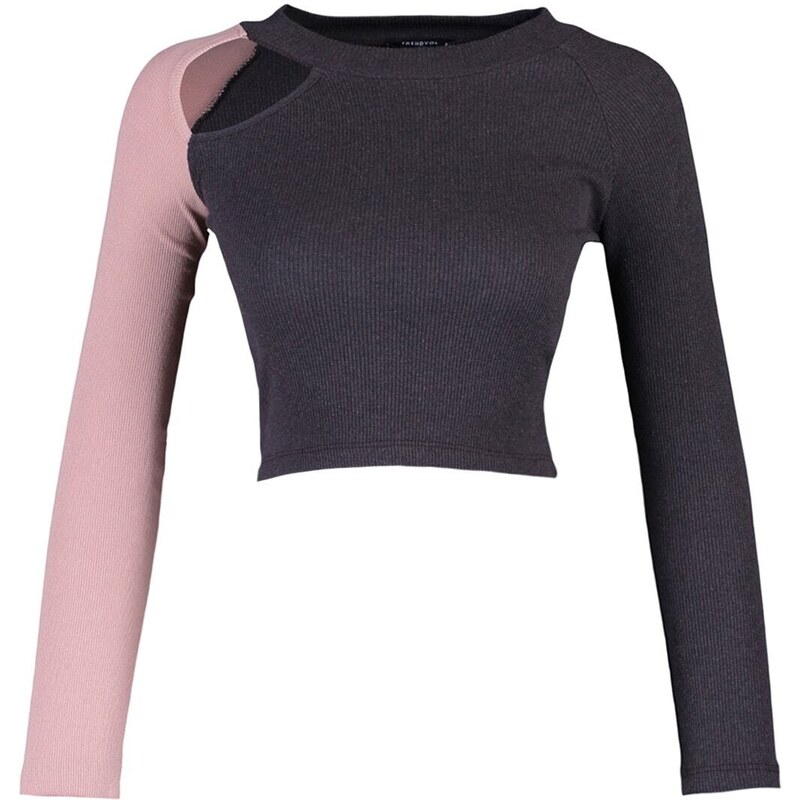 Trendyol Brown Color Block Cut Out Detailed Fitted/Skinned Ribbed Stretch Knit Blouse