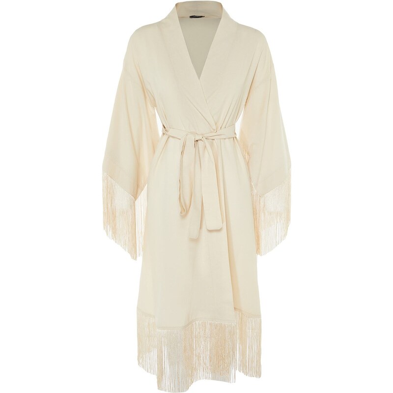 Trendyol Beige Tassel Detailed Beach Kimono & Beach Caftan