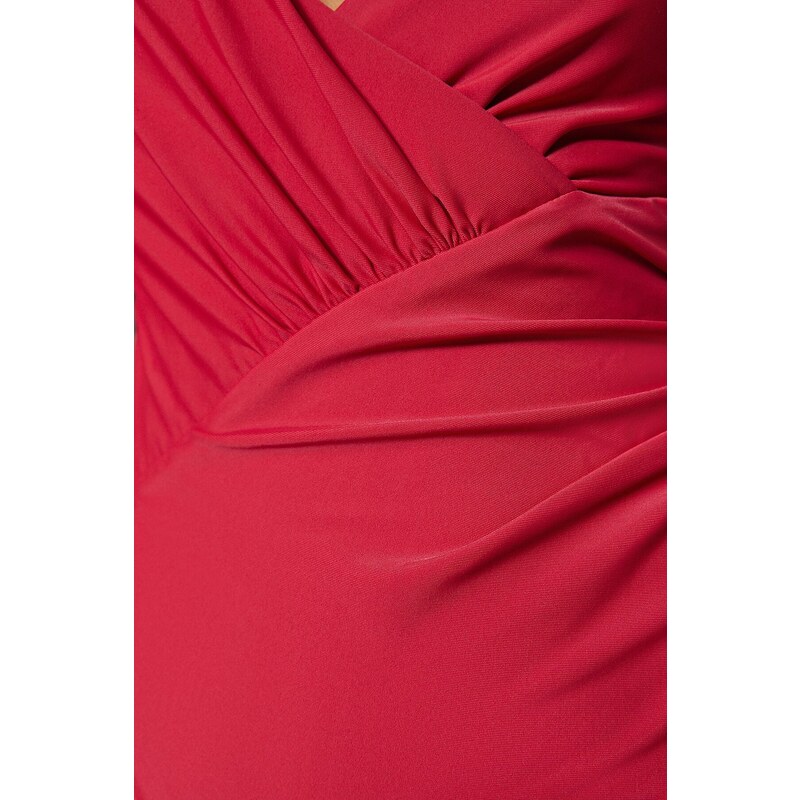 Trendyol Claret červené dvouřadé řasené plavky s pravidelnými nohavicemi
