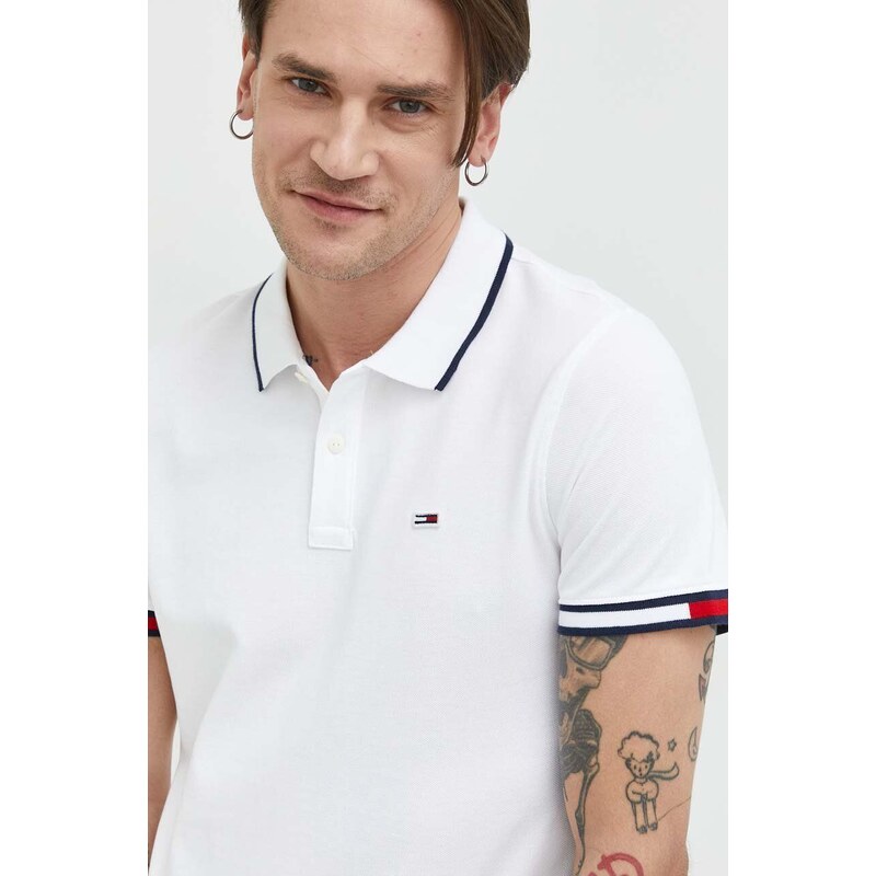 Bavlněné polo tričko Tommy Jeans bílá barva