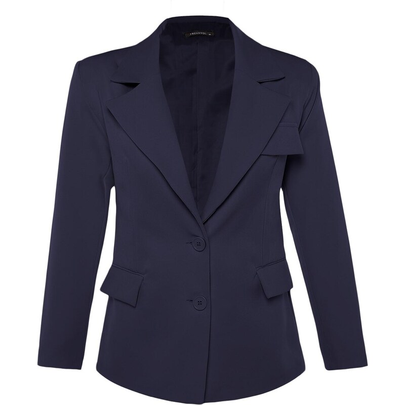 Trendyol Navy Blue Oversize Lined Woven Blazer Jacket