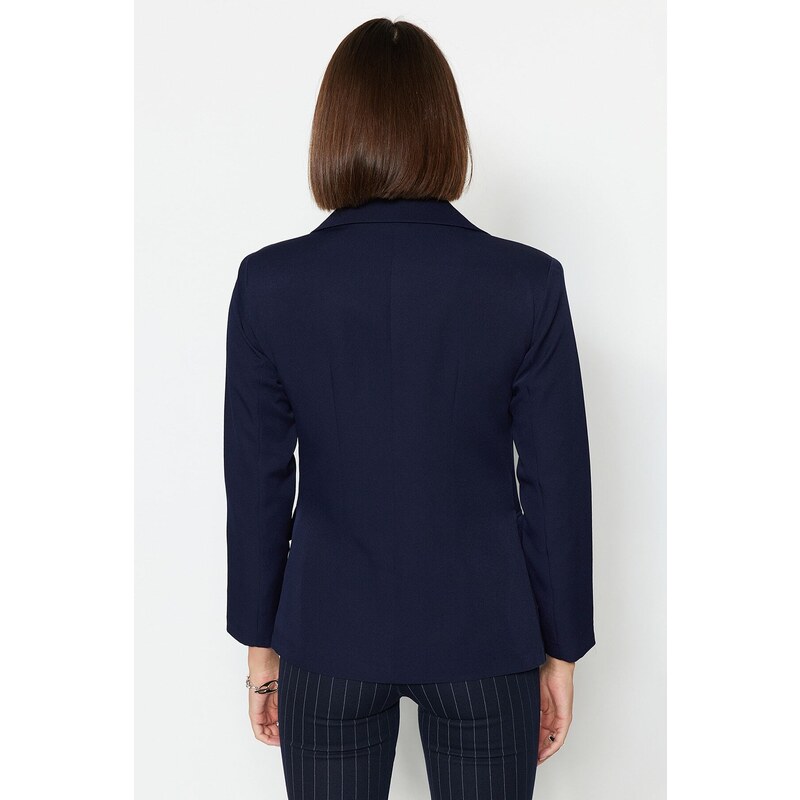 Trendyol Navy Blue Oversize Lined Woven Blazer Jacket