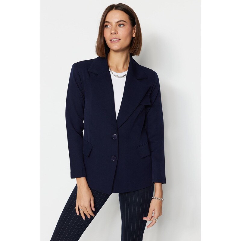 Trendyol Navy Blue Oversize Lined Woven Blazer Jacket