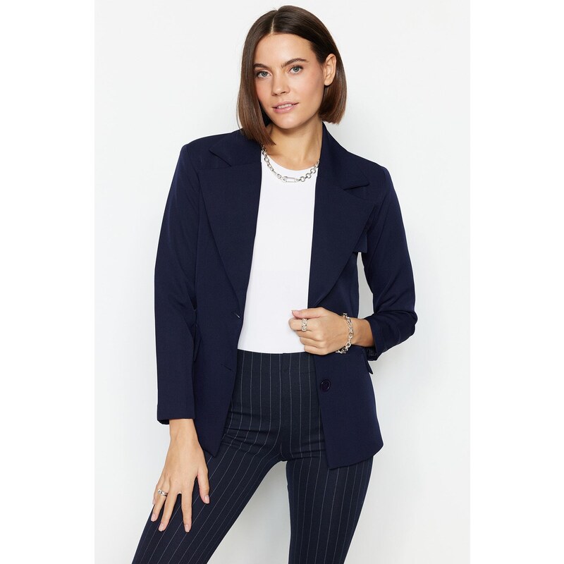 Trendyol Navy Blue Oversize Lined Woven Blazer Jacket