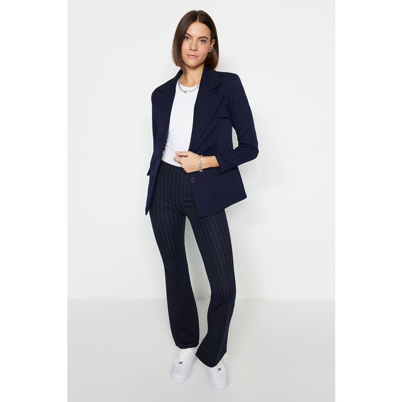 Trendyol Navy Blue Oversize Lined Woven Blazer Jacket