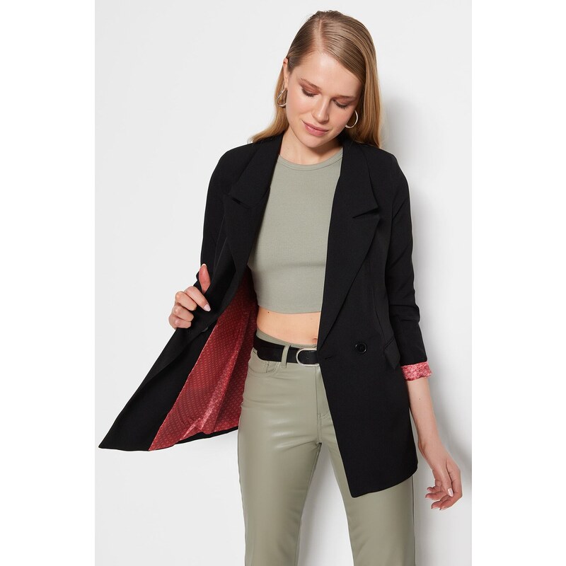 Trendyol Black Oversized Woven Lined Double Breasted Blazer with Closure
