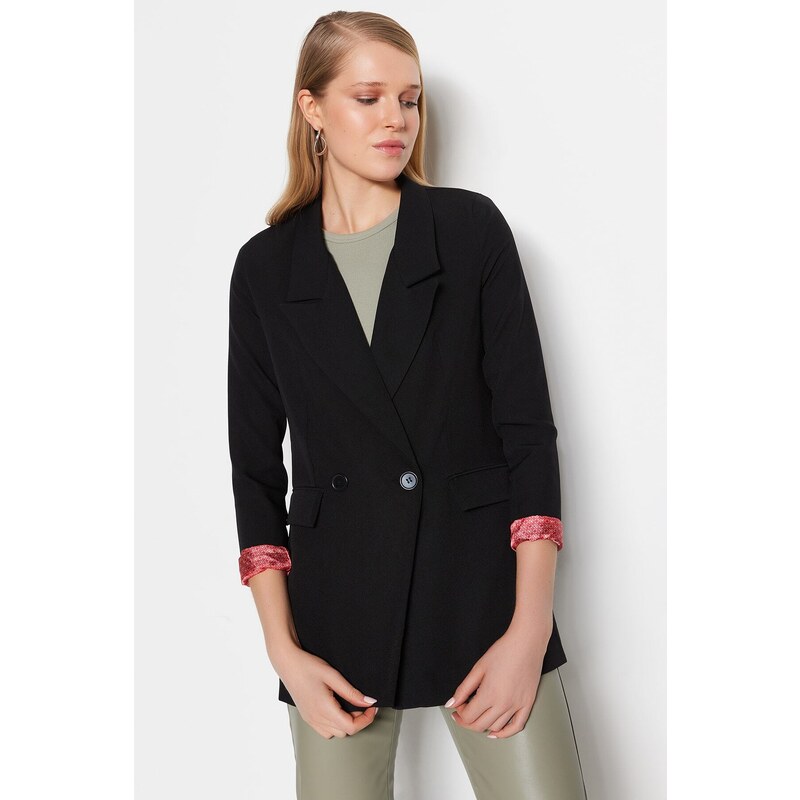 Trendyol Black Oversized Woven Lined Double Breasted Blazer with Closure