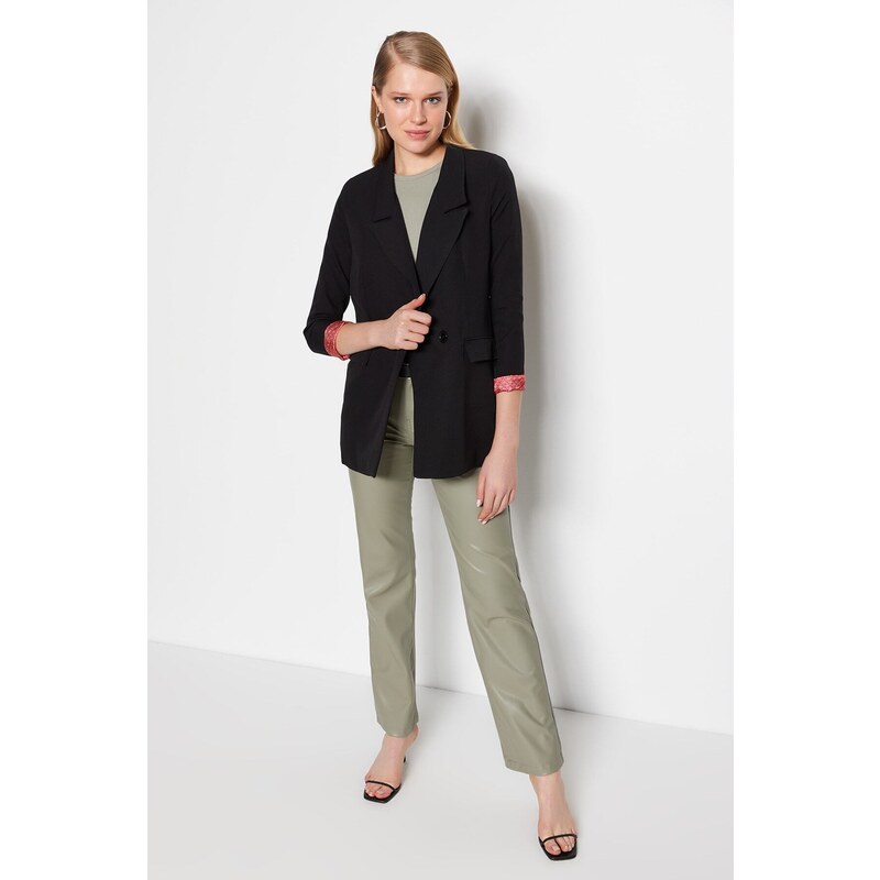 Trendyol Black Oversized Woven Lined Double Breasted Blazer with Closure