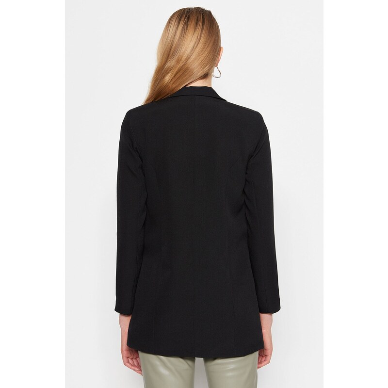 Trendyol Black Oversized Woven Lined Double Breasted Blazer with Closure