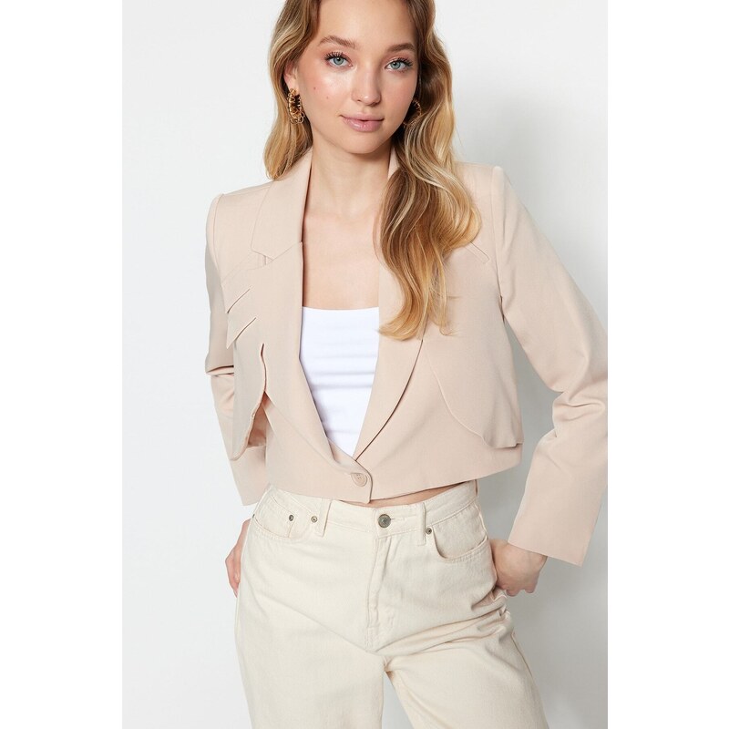 Trendyol Stone Crop Woven Lined Blazer Jacket