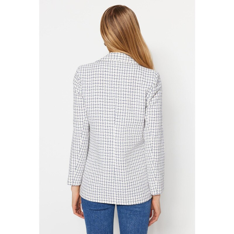 Trendyol Indigo Woven Lined Plaid Blazer Jacket