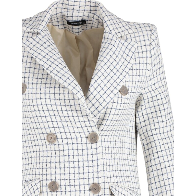 Trendyol Indigo Woven Lined Plaid Blazer Jacket