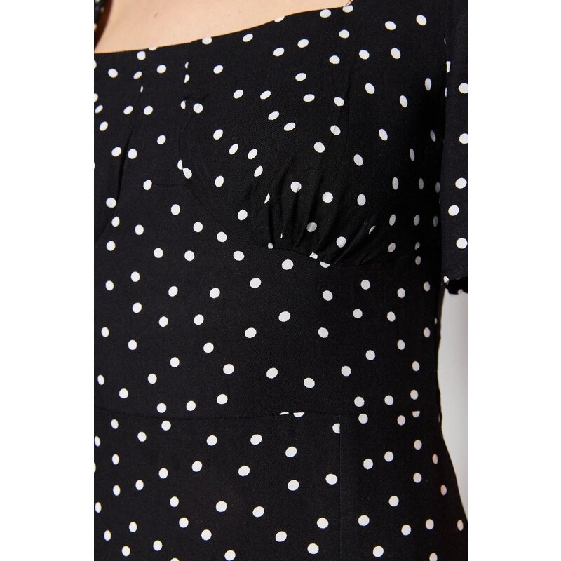 Trendyol Black Polka Dot Patterned A-Cut Midi Woven Viscose Pattern Dress