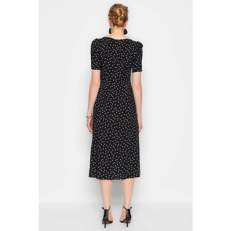 Trendyol Black Polka Dot Patterned A-Cut Midi Woven Viscose Pattern Dress