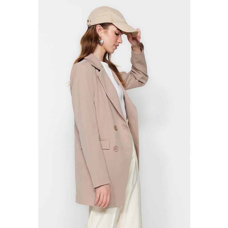 Trendyol Mink Double Button Detailed Blazer with Pockets, Lined Woven Jacket