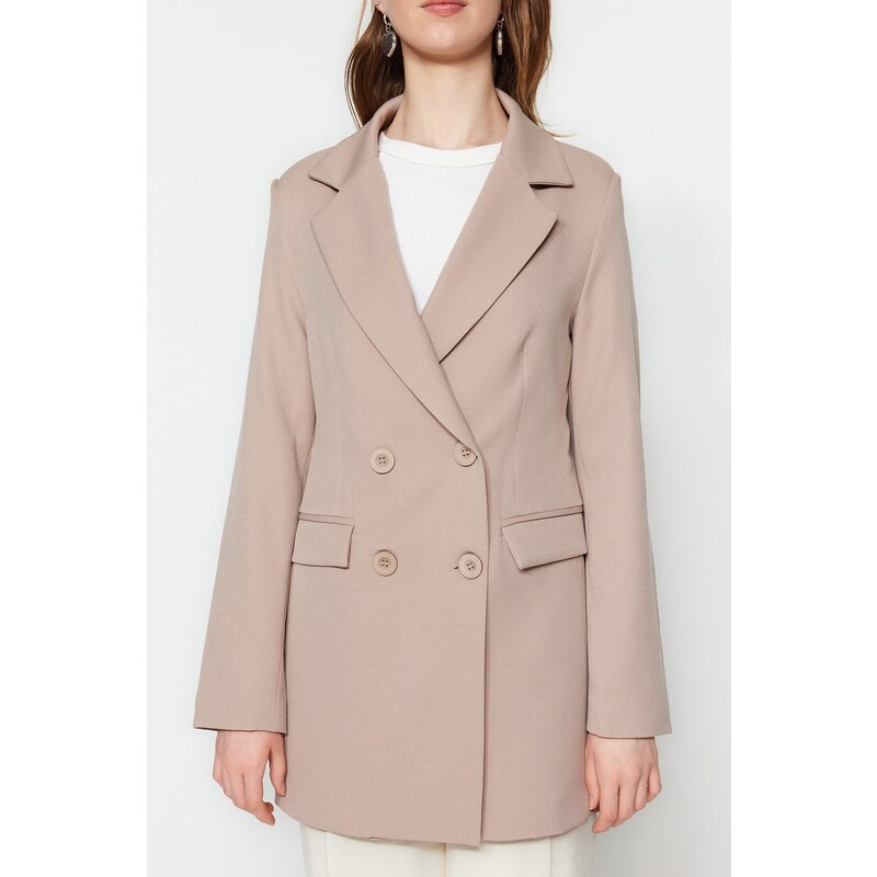 Trendyol Mink Double Button Detailed Blazer with Pockets, Lined Woven Jacket